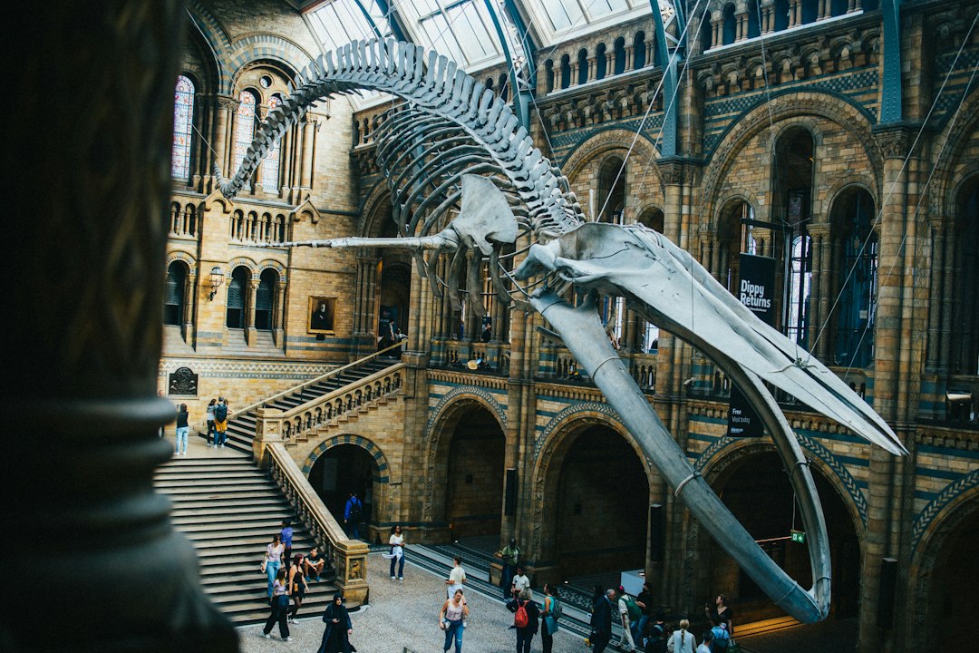 a large building with stairs and people